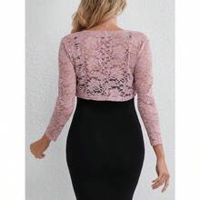 Women's Lace Shrugs 3/4 Sleeve Bolero Sheer Floral Top Cardigan - Pink - View 3