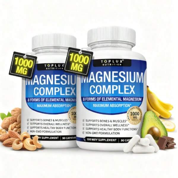 GWYNNE 2PCS U R O Suplemento Complejo De Magnesio 8 Elemental 1000mg - Glicinato, Citrato, Malato, Taurato De Magnesio, Quelatado Para Fácil Absorción Para Huesos, Músculos, Recuperación, Energía, 180 Cápsulas