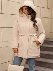 Giolshon 女士休闲连帽羽绒服，带口袋，轻便绗缝外套，适合春秋冬日常穿着，双面可穿设计 - 白色 - 查看 5