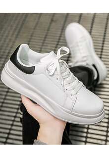 Zapatillas blancas con suela gruesa para mujer, estilo coreano de moda casual vulcanizado, adecuadas para la primavera y el otoño - Blanco - Ver 4