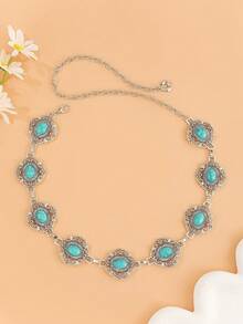 镂空波西米亚风可调节金属腰链，时尚女士腰带，几何图案金属装饰，适合派对、婚礼、春夏秋冬、夏季、秋季、万圣节等场合。