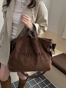 Retro European Style Fashion Corduroy Letter Print Women's Elegant Shoulder Handbag - Coffee Brown - View 5