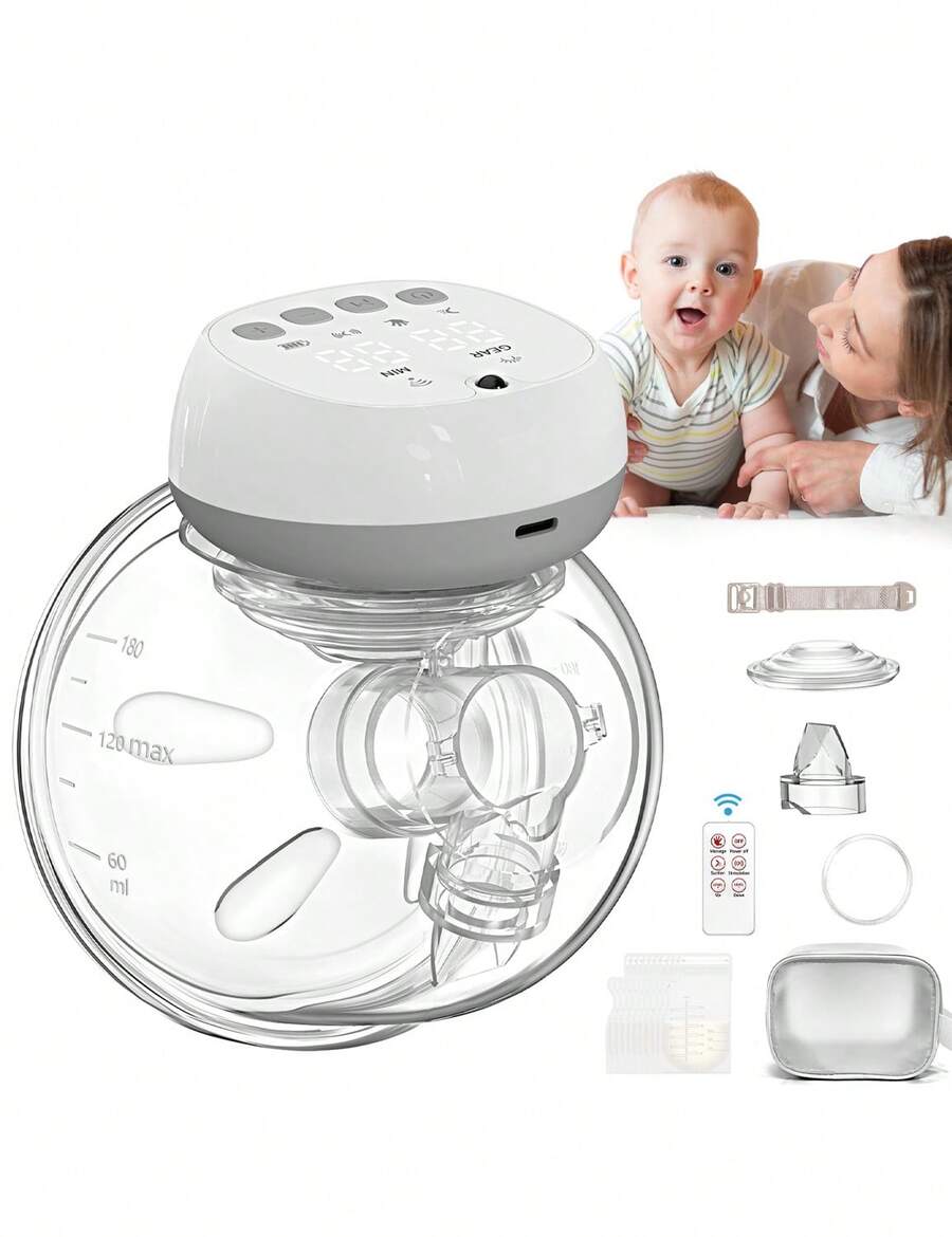 Pack Of 1 Electric Breast Pump, Portable With 3 Modes And 12 Levels, 5s Assembly, Memory Mode, LCD Display, Electric Breast Pump Portable With 19 Mm / 21 Mm Flange - 灰色 - 查看 1