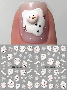 2张融化的雪人和雪花圣诞美甲贴纸卡通可爱雪人白色爱心冬季美甲新年美甲饰品贴花美甲装饰 - 黑與白 - 查看 1