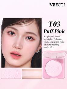 VEECCI Matte Highlighter Palette ,Natural 3D Definition,Subtle Brightening, Long-Lasting Light Locking, Single-Color And Large-Capacity Highlighter Palette, Beginner-Friendly - T03 Puff Pink - View 2