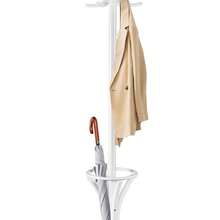 Appendiabiti da 184 cm, Appendiabiti in legno con 12 ganci, Portaombrelli, Appendiabiti autoportante per ingresso, ufficio, soggiorno (grigio) - Bianco - Visualizzare 1