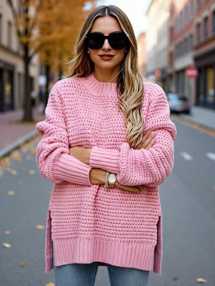 2026 Must-Have For The New Year Women's New Years Women Outfit Christmas Outfit Winter Clothes For Women Vestido Para Navidad Mujer Holiday Outfits For Women Women Winter Clothes Going Out Outfits Long Sleeve Top Elegant Loose Turtleneck Sweater - All-Season Long Sleeve Solid Color Irregular Hem, Machine Washable, Relaxed Fit For Casual To Dressy Wear, Neutral Tones (Beige, Purple, Blue, Black, White), Short Sleeve Women's Sweater, Slim Fit Crop Top, Local Warehouse Direct, Girls' Outdoor Sweater Vintage Lazy Style, European & American Street Style Chunky Knit Sweater, Mock Neck Pullover, Loose Drop Shoulder Knit Top Side Slit Hem, Textured Knit - 粉紅色 - 查看 1