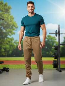 JOGGERS PANTS DEPORTE GYM ACTIVIDAD FÍSICA STREETWEAR CÓMODO AIRE LIBRE CASUAL TENDENCIAA  MODA BÁSICO - Camel - Ver 2