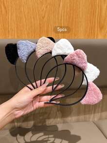 5pcs Cute Korean Style Cat Ear Headbands, Sweet Hair Clips Suitable For Everyday Use - Multicolor - View 6