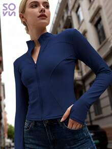 Soyun Áo khoác thể thao nữ, thích hợp cho các hoạt động ngoài trời, du lịch, mặc thường ngày, dự tiệc, công sở và phòng tập thể dục mùa xuân. - Màu xanh hải quân - Xem 10