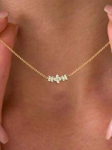 1 chiếc vòng cổ bạc Sterling S925 hình cỏ ba lá Zirconia, vòng cổ mặt dây chuyền mini 3 bông hoa tinh tế dành cho nữ, vòng cổ choker thời trang và đa năng, quà tặng - Cỏ bốn lá - Xem 10