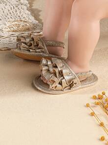 Giày sandal mùa hè cho trẻ sơ sinh và trẻ mới biết đi, 0-1 tuổi, 5-8-12 tháng, Đế mềm, Dễ thương, Thời trang, Thoáng khí - Vàng - Xem 4