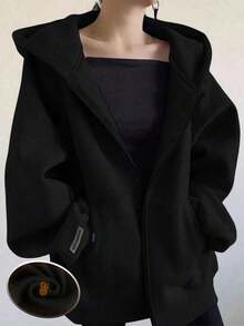 1pc Teen Girls' Solid Color Minimalist Collegiate Style Casual Hooded Jacket