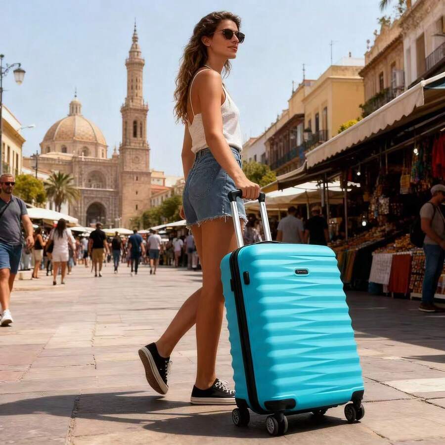 Valigie singole in materiale ABS per uomo e donna, valigie di vari colori e dimensioni, trolley, valigie con codice di