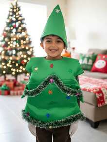 Disfraz Atuendo Arbol Arbolito Navidad Traje Navideño Pino Cosplay Niño Niña Pastorela - Verde - Ver 1