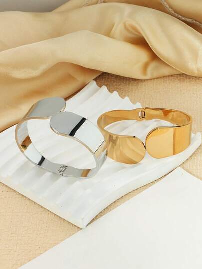 2 Styles Vintage Coin Wide Cuff Bracelets For Women, Exaggerated Asymmetrical Geometric Metal Spring Hinged Stackable Bangle Bracelets, Jewelry, Suitable For Daily Wear And Parties