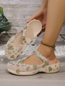 Women's Summer New Gold Beach Sandals, Fashion Minimalist Cartoon Couple Wooden Clogs, Non-Slip Durable Thick Sole Outdoor Travel Beach Pool Casual Holiday Essential Slippers, Suitable For Summer, Indoor Home Flat Sandals, Valentine's Day/Ramadan Gift - Gold - View 2