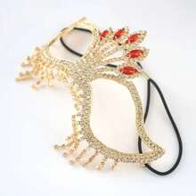 Máscara de Strass com Borla, Máscara de Luxo Totalmente Enfeitada com Strass e Penas, Acessório para Festa de Mascarada