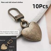 5pcs/10pcs Heart-Shaped Metal Zipper Pulls, Detachable Replacement Zipper Heads For Bags, Jackets, Clothes, Shoes, Universal Zipper Sliders, Long, Pendant, Wave Styles
