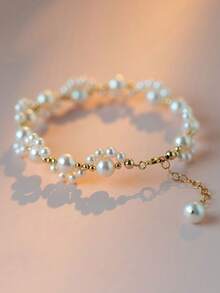 1 Pc Elegant Cat Claw Pearl Bracelet For Women Zirconia Splice Flower Minimalism Bilayer Classic Temperament Accessories Fashion Jewelry Gift