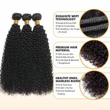 Uveous 12A Curly Wave Bundles Human Hair Raw Kinky Curly Human Hair Bundles 20 20 20 Inch Natural Black Ultra Soft Afro Raw Remy Hair Extensions - Natural Black - 查看 4