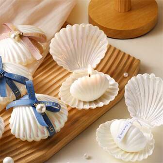 1/4 piezas Caja de regalo con concha, Caja de regalo con decoración romántica de mariposa, Vela perfumada de cera de soja sin humo en forma de concha