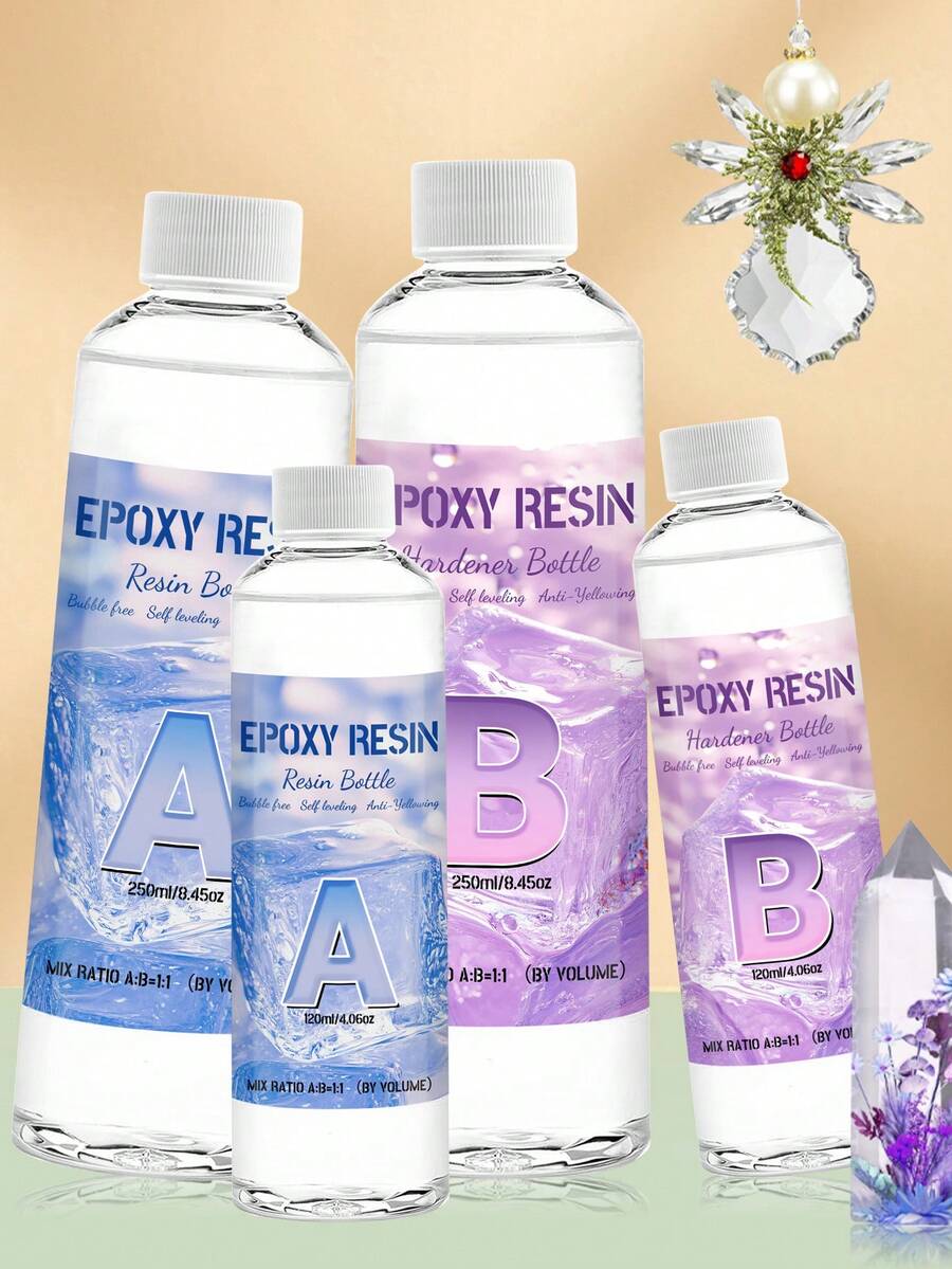 Bộ nhựa Epoxy 240ml/500ml, nhựa Epoxy trong suốt, không bọt khí, tỷ lệ 1:1, dùng để phủ, đúc, trang trí bàn, DIY, nghệ thuật nhựa, vật liệu làm thủ công, bộ dụng cụ làm đồ thủ công bằng nhựa dành cho người mới bắt đầu. - Nhựa Epoxy - Xem 1