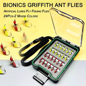 Griffith Ant(Red&Green)Fly Fishing Accessories Kit 24pcs+With Fishing Boxes-Artificial Nymphs Lures Bait Trout Bass Dry Flies