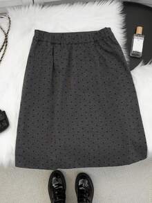 直筒修身波尔卡圆点裙，女式开叉下摆修身羊毛裙 - 灰色 - 查看 7