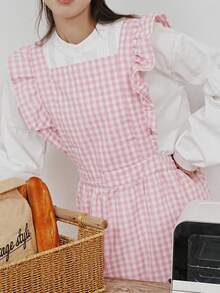 1件复古风女士加大码荷叶边围裙，2个口袋，可调节褶皱系带罩衫，适合家庭清洁/厨房烘焙/户外活动/餐厅、咖啡馆、花店、艺术工作室、美容院和其他工作场所。 - 彩色 - 查看 18