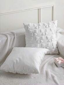 1 Stück Schleife Dekorative Kissenbezug Set, süß & verspielt, Raumdekoration, Kunstfell, weiche Schleife, College-Stil, flauschig, eleganter Kissenbezug, geeignet für Bett, Sofa, Sessel, Herbst/Winter, Valentinstag Dekoration - Weiss - Übersicht 4