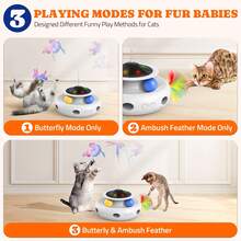 四合一自动互动猫玩具，适合室内猫，可充电，带飘动蝴蝶、轨迹球和伏击羽毛