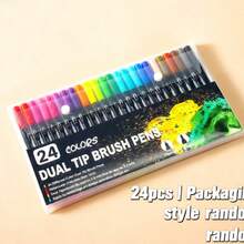 60pcs/Set Dual-Tip Art Markers | Random Colors, Quick-Drying Blendable Ink | 12pcs/24pcs/36pcs/Multiple Options / Professional Artist Level | Perfect Gift For Christmas, Halloween And Easter, Black Pen Holder/OPP Bag