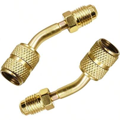 2PCS R410a Adapter Split System - 5/16 Inch Female To 1/4 Inch Male SAE Swivel Quick Coupler With 45 Thimble - R410A Charging Vacuum Port Adapter Conditioner HVAC Refrigeration Service