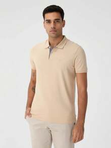Ogochi Men's Basic Plain Polo Shirt With Logo, No Pocket, Original - Cream - View 1