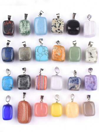 30颗/套 随机不规则形状 随机混色 天然玫瑰石英石吊坠套装，适用于DIY珠宝制作 - 各种不规则时尚饰品，可用于项链和耳环制作，合成石珠，无电镀，装饰珠子系列，不锈钢吊坠扣，无电镀