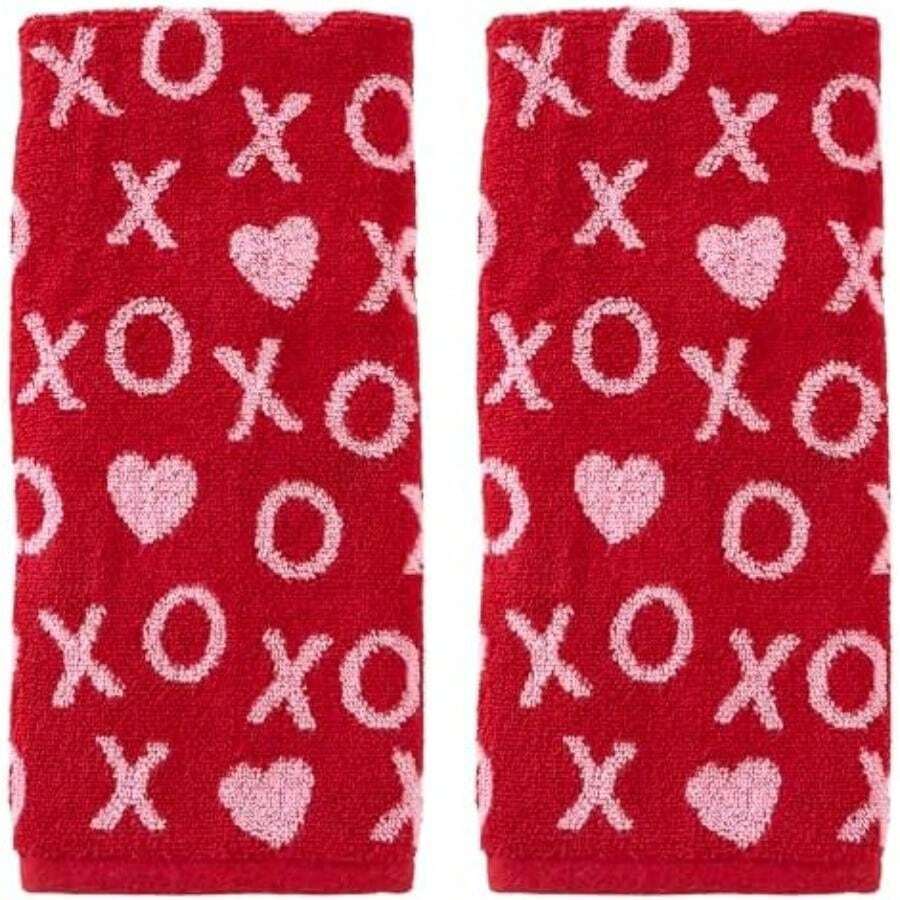SKL Home - Juego de Toallas de Mano para el día de San Valentín, 2 Unidades(Xs y Os) - Multicolor - Ver 1