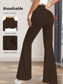 Quần ống loe cạp cao mùa hè dành cho nữ, quần legging yoga bó sát màu trơn, quần thể thao nén thoải mái hàng ngày. - màu nâu - Xem 4