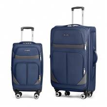 Softside Luggage Set,Expandable Luggage For Extra Capacity,Large Capacity Family Suitcase,Lightweight Waterpoof Resistant Polyester,20inch+28inch,20inch+24inch+28inch - NAVY/GREY - 查看 10