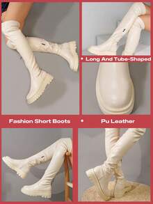 planare 秋冬新款白色及膝女靴，经典优雅的侧拉链设计，个性化的礼物，适合婚礼派对、假日旅行、节日，穿着舒适，时尚靴子 - 白色 - 查看 11