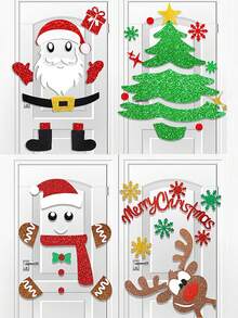 一套可爱的毛毡圣诞老人、雪人、驯鹿卡通门窗贴纸，可移除雪人贴花，生日、毕业、家居装饰、圣诞装饰、房间装饰、冬季圣诞装饰、圣诞家居礼物、圣诞装饰的最佳礼物