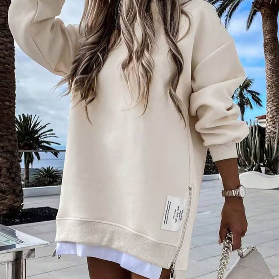 Rundhals-Sweatshirtkleid mit Spitzenverzierung