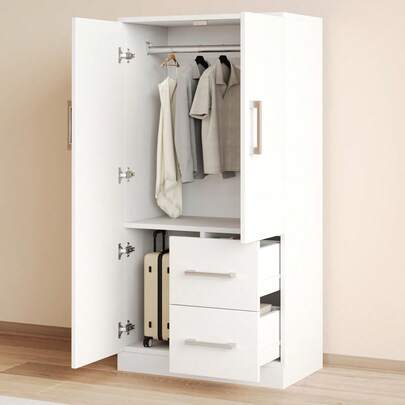 Wardrobe 70 X 40 X 135 Cm, Double Door Design With Drawers And Storage Compartments, Children's Wardrobe, Single Wardrobe, Wood Color