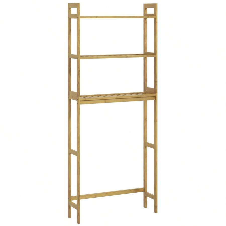 Kleankin 3-Tier Bathroom Shelf With Anti-Tip Protection Made Of Natural Bamboo, Space-Saving Storage Rack For Bathroom.
