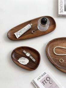 1pc Retro Irregular Walnut Wood Jewelry Tray, Wooden Desktop Storage Organizer Tray For Watches, Perfumes, Diffusers, Stylish Design - Brown - View 7