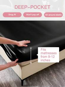 3/4件套床上用品：1件缎面床笠 + 1件缎面床单 + 1/2件缎面枕套，柔软透气，抗皱，提升睡眠质量，奢华酒店风格，9.84英寸/25厘米深口袋，可机洗，适用于所有床型 - 单人床、双人床、大号床、特大号床，通过Oeko-Tex认证，黑色 - 黑色 - 查看 4