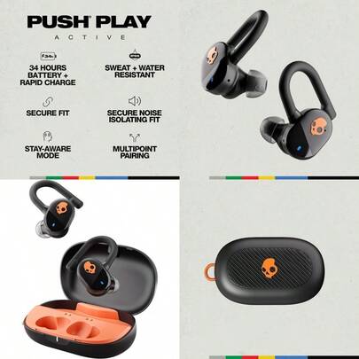 Push Play Active Wireless Earbuds Black Orange​
