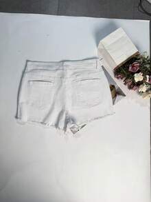 Plus Size White Denim Shorts Women's Summer Mid-Waist Raw Edge New Slim Fit Straight Denim Shorts - White - View 7