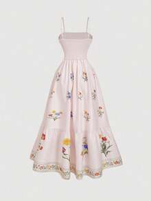 Women's Long Dress, Halter Neck Style With Vintage Print, Gathered Waist At The Back, Adjustable Straps, Elegant Dress. - Xem 4