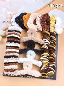 117/100/10/6/3/Pcs/Set Chocolate Color Hair Accessory Set, Including Headband, Large Shrimp-Shaped Hair Clip, Hair Tie And Hair Ring - Suitable For Girls And Women, Whether For Daily Commute, Dating, Gathering, Or Casual Vacation, It Can Meet Your Hairstyle Needs, Let You Always Radiate Unique Charm And Become The Fashion Focus - 2025 New Design - Multicolor - View 30